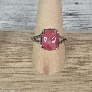 D'joy Pink Rhodochrosite Ring 925 Sterling Silver Square Statement Ring Size 10